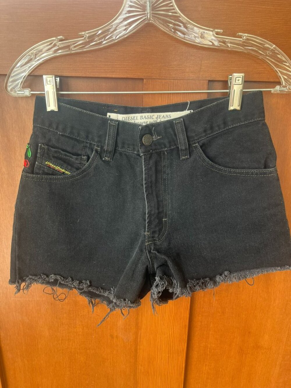 DIESEL Women Denim Black Washed Cutoff Cherry Booty Shorts Sexy Size 27
